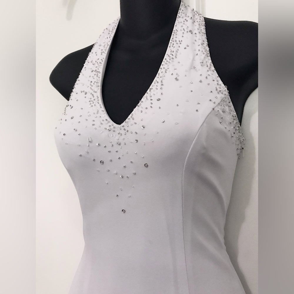 Niki Livas White Prom Evening Gown Formal Sequins and Beading